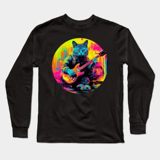 Cat Playing Guitar Funny Cat With Guitar Cute Cat Guitar Long Sleeve T-Shirt